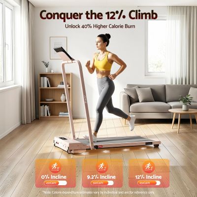 everfit 3 in 1 walking pad treadmill 12% incline foldable under desk treadmills for home gym with 38cm wide belt pink
