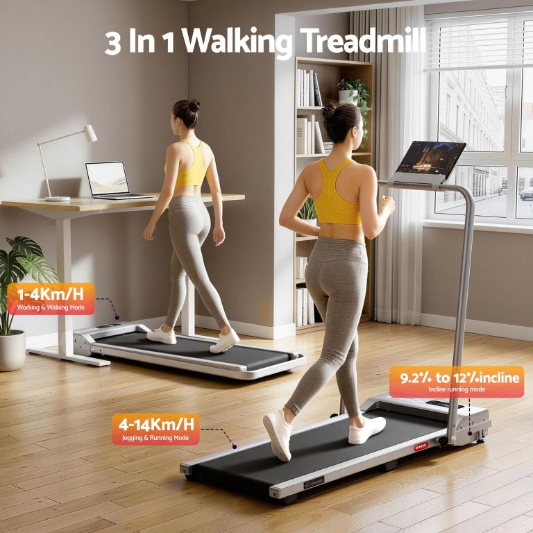 everfit 3 in 1 walking pad treadmill 12% incline foldable under desk treadmills for home gym with 38cm wide belt silver everfit 3 in 1 walking pad treadmill 12% incline foldable under desk treadmills for home gym with 38cm wide belt silver
