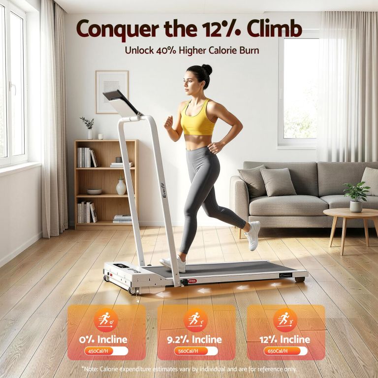 everfit 3 in 1 walking pad treadmill 12% incline foldable under desk treadmills for home gym with 38cm wide belt white