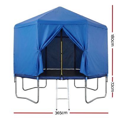 everfit 12ft kids trampoline with blue tent cover ladder rebounder outdoor toys
