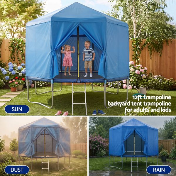 everfit 12ft kids trampoline with blue tent cover ladder rebounder outdoor toys everfit 12ft kids trampoline with blue tent cover ladder rebounder outdoor toys