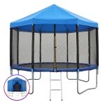 everfit 12ft kids trampoline with blue tent cover ladder rebounder outdoor toys