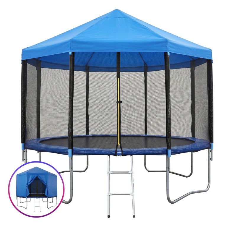 everfit 12ft kids trampoline with blue tent cover ladder rebounder outdoor toys