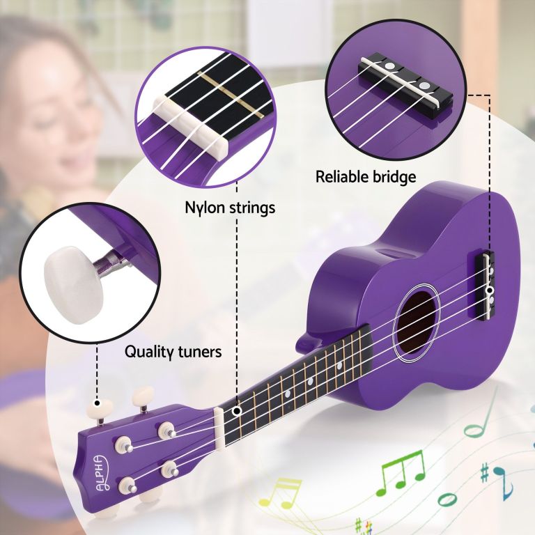 alpha 21 inch ukulele soprano beginner acoustic small guitar kids strings purple alpha 21 inch ukulele soprano beginner acoustic small guitar kids strings purple