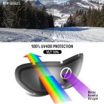 outdoormaster kids ski goggles otg helmet compatible, anti fog snow goggles for boys & girls 100% uv protection a02 vlt10% om 4