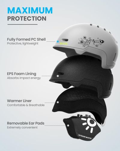 outdoormaster children's ski helmet, snowboard helmet for boys & girls, robust pc shell & eps foam, 12 ventilation holes, adjustable snow sports helmet, certified snow sports and snowboard helmet matte grey,48 52cm x small outdoormaster children's ski helmet, snowboard helmet for boys & girls, robust pc shell & eps foam, 12 ventilation holes, adjustable snow sports helmet, certified snow sports and snowboard helmet matte grey,48 52cm x small
