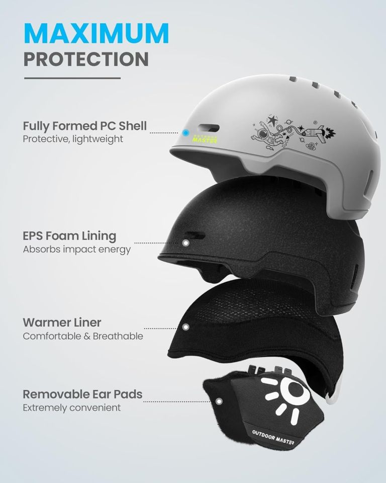 outdoormaster children's ski helmet, snowboard helmet for boys & girls, robust pc shell & eps foam, 12 ventilation holes, adjustable snow sports helmet, certified snow sports and snowboard helmet matte grey,48 52cm x small outdoormaster children's ski helmet, snowboard helmet for boys & girls, robust pc shell & eps foam, 12 ventilation holes, adjustable snow sports helmet, certified snow sports and snowboard helmet matte grey,48 52cm x small