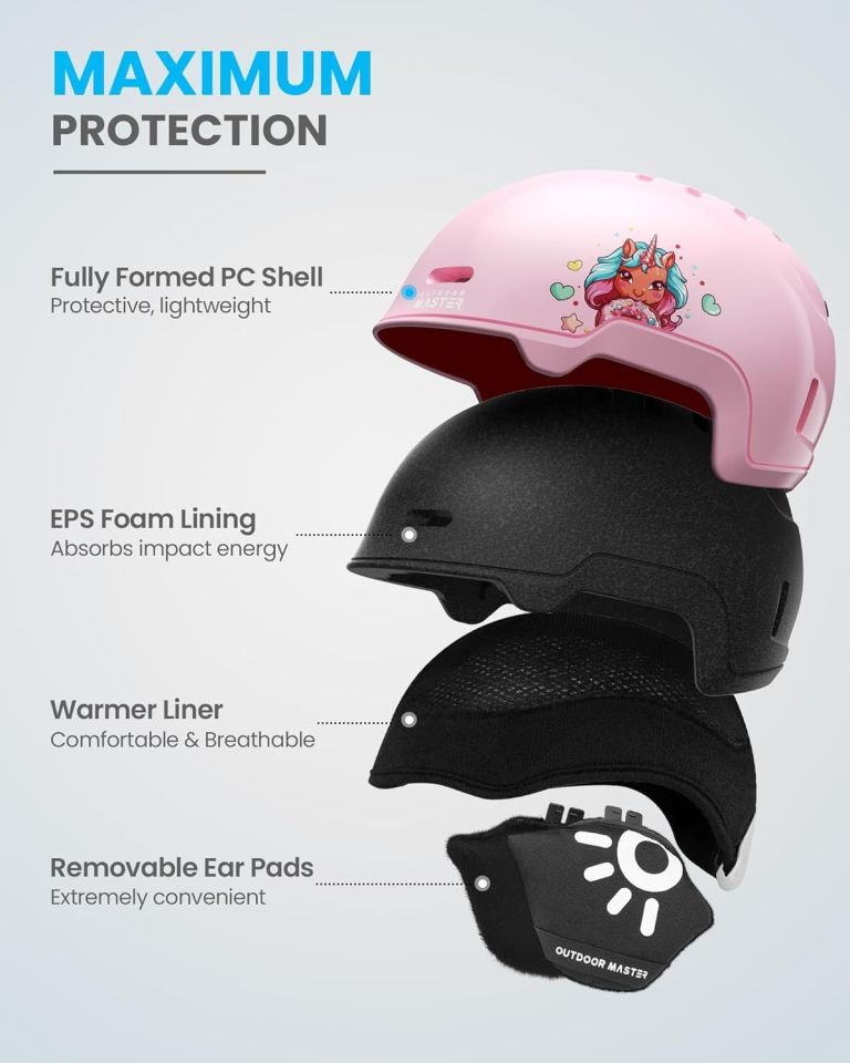 outdoormaster children's ski helmet, snowboard helmet for boys & girls, robust pc shell & eps foam, 12 ventilation holes, adjustable snow sports helmet, certified snow sports and snowboard helmet glossy pink,52 56cm small outdoormaster children's ski helmet, snowboard helmet for boys & girls, robust pc shell & eps foam, 12 ventilation holes, adjustable snow sports helmet, certified snow sports and snowboard helmet glossy pink,52 56cm small