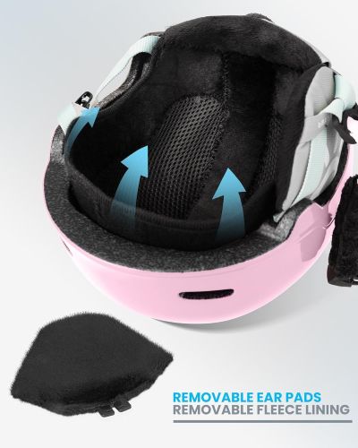 outdoormaster children's ski helmet, snowboard helmet for boys & girls, robust pc shell & eps foam, 12 ventilation holes, adjustable snow sports helmet, certified snow sports and snowboard helmet glossy pink,52 56cm small