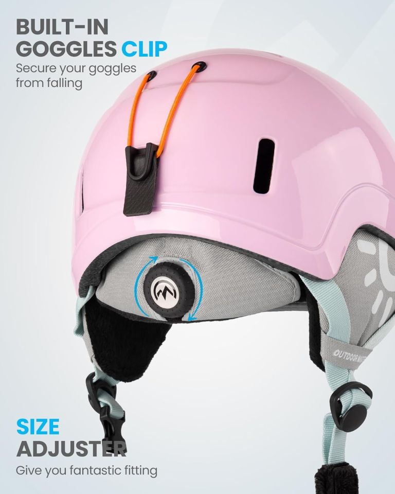outdoormaster children's ski helmet, snowboard helmet for boys & girls, robust pc shell & eps foam, 12 ventilation holes, adjustable snow sports helmet, certified snow sports and snowboard helmet glossy pink,48 52cm x small