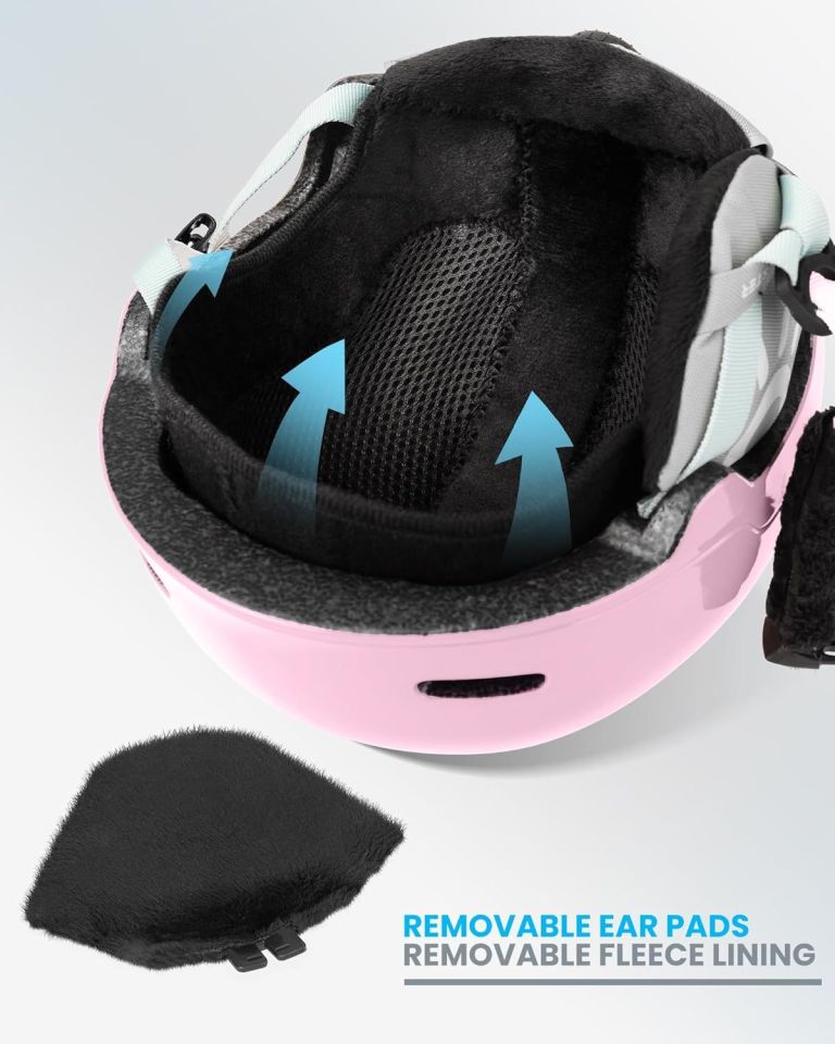 outdoormaster children's ski helmet, snowboard helmet for boys & girls, robust pc shell & eps foam, 12 ventilation holes, adjustable snow sports helmet, certified snow sports and snowboard helmet glossy pink,48 52cm x small