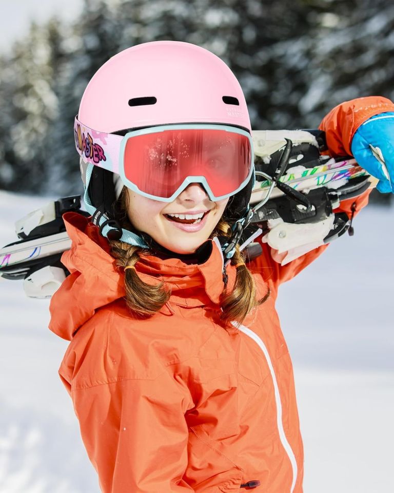 outdoormaster children's ski helmet, snowboard helmet for boys & girls, robust pc shell & eps foam, 12 ventilation holes, adjustable snow sports helmet, certified snow sports and snowboard helmet glossy pink,48 52cm x small