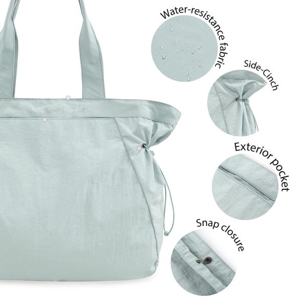 lightweight nylon shopper tote bag 18l side cinch shoulder bag mint
