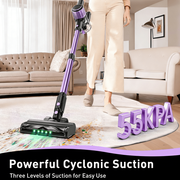 cordless vacuum cleaner, 10 in 1 stick vacuum with powerful suction, hose, green led light, anti tangle brush, 55kpa lightweight rechargeable vacuum cleaner for home, hardwood floors, carpets, pet hair.