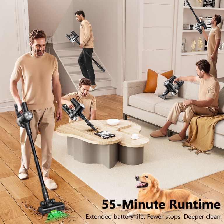 cordless vacuum cleaner, 55kpa/55mins vacuum cleaners for home. self standing stick vacuum with rechargeable dock，led display & anti tangle，lightweight rechargeable vacuum for carpet，floor