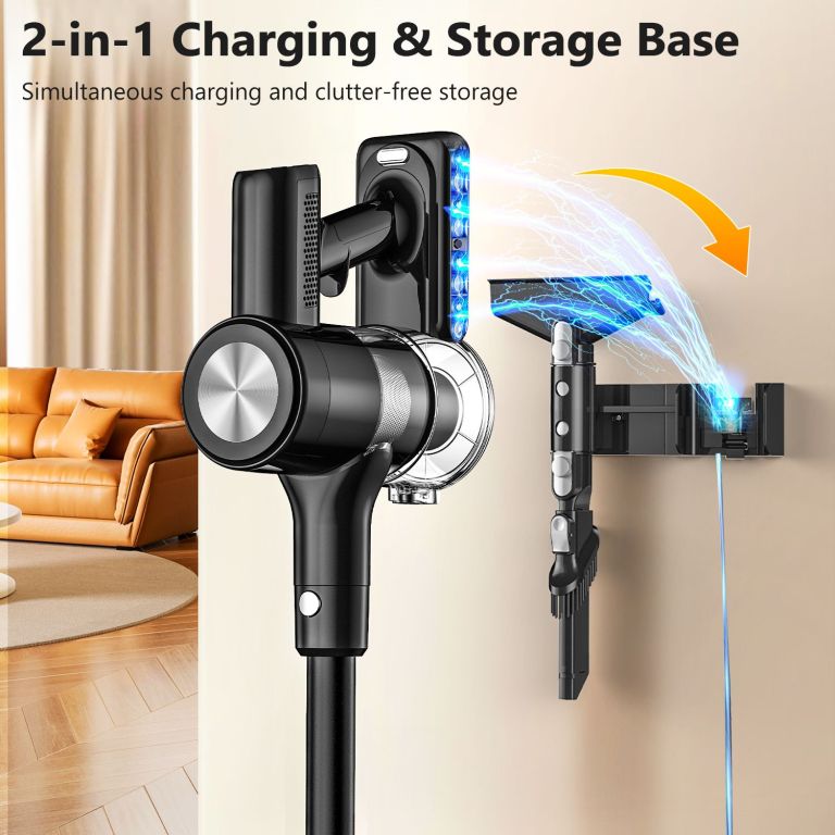 cordless vacuum cleaner, 55kpa/55mins vacuum cleaners for home. self standing stick vacuum with rechargeable dock，led display & anti tangle，lightweight rechargeable vacuum for carpet，floor
