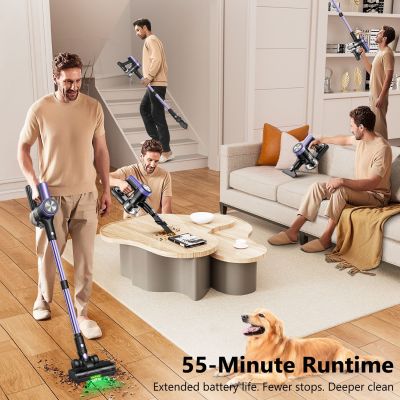 cordless vacuum cleaner, 55kpa/55mins self standing powerful stick lightweight vacuum cleaner for home pet hair/hard floor/carpet。