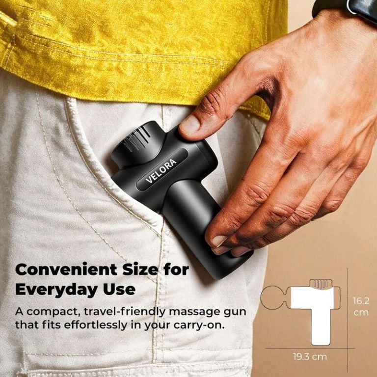velora mini massage gun deep tissue percussion massager for neck back shoulder leg foot 6 heads usb c rechargeable grey