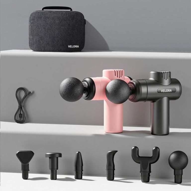 velora mini massage gun deep tissue percussion massager for neck back shoulder leg foot 6 heads usb c rechargeable grey