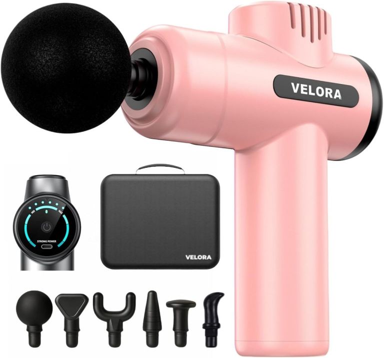 velora mini massage gun deep tissue percussion massager for neck back shoulder leg foot 6 heads usb c rechargeable grey