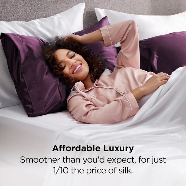 silk pillowcase for hair and skin mulberry silk pillowcase soft breathable smooth both sided natural silk pillowcase with envelope pocket beauty sleep silk pillow case for gift (2 pack, standard, purple)