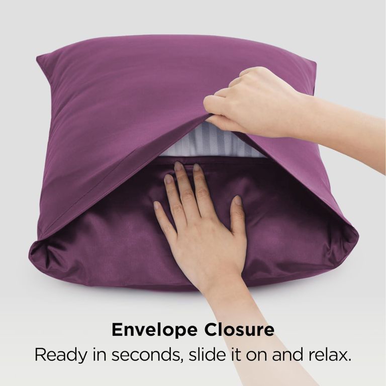 silk pillowcase for hair and skin mulberry silk pillowcase soft breathable smooth both sided natural silk pillowcase with envelope pocket beauty sleep silk pillow case for gift (2 pack, standard, purple)
