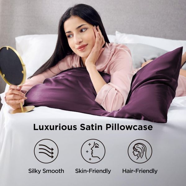 silk pillowcase for hair and skin mulberry silk pillowcase soft breathable smooth both sided natural silk pillowcase with envelope pocket beauty sleep silk pillow case for gift (2 pack, standard, purple)