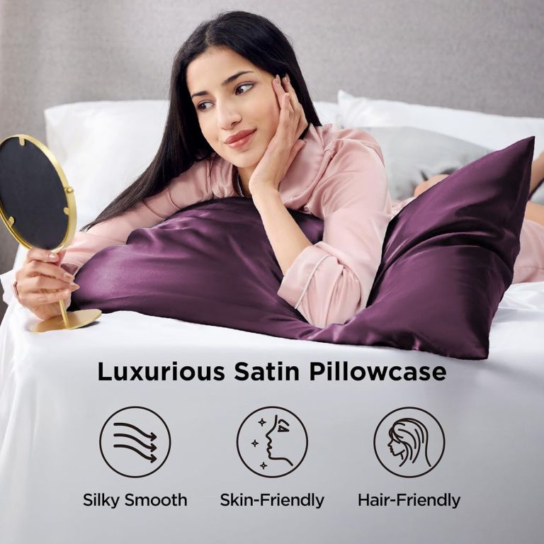 silk pillowcase for hair and skin mulberry silk pillowcase soft breathable smooth both sided natural silk pillowcase with envelope pocket beauty sleep silk pillow case for gift (2 pack, standard, purple)