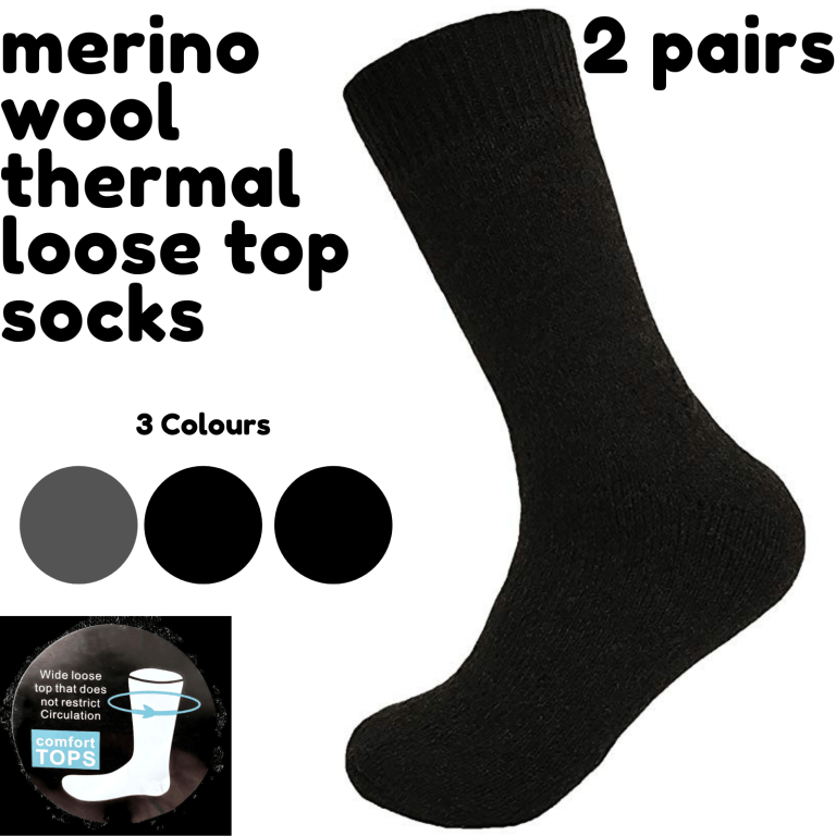 merino wool mens thermal diabetic socks loose top circulation 2 pairs black 7 11