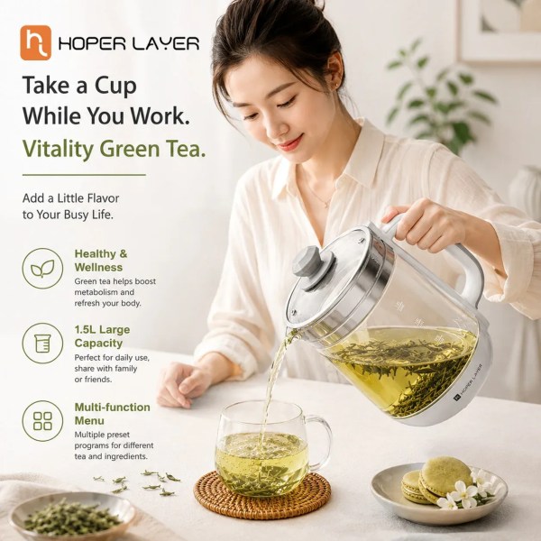 hoper layer fa k1501 electric glass tea kettle 1.5l tea maker saa certified