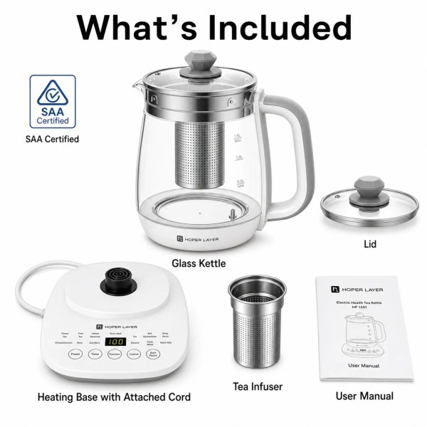 hoper layer fa k1501 electric glass tea kettle 1.5l tea maker saa certified
