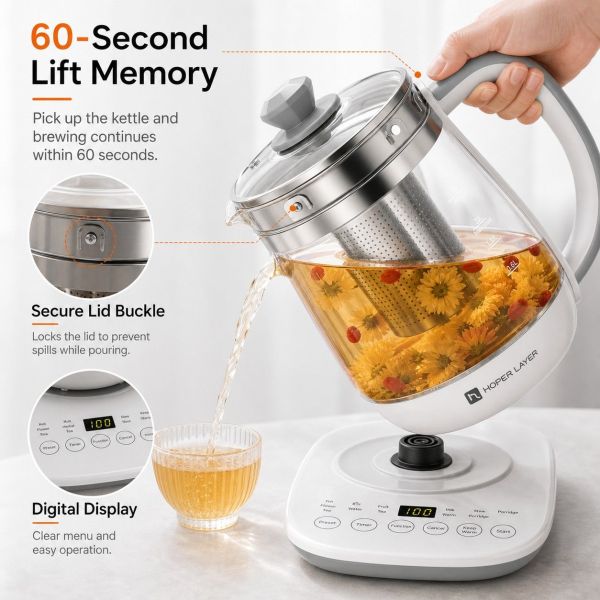hoper layer fa k1501 electric glass tea kettle 1.5l tea maker saa certified