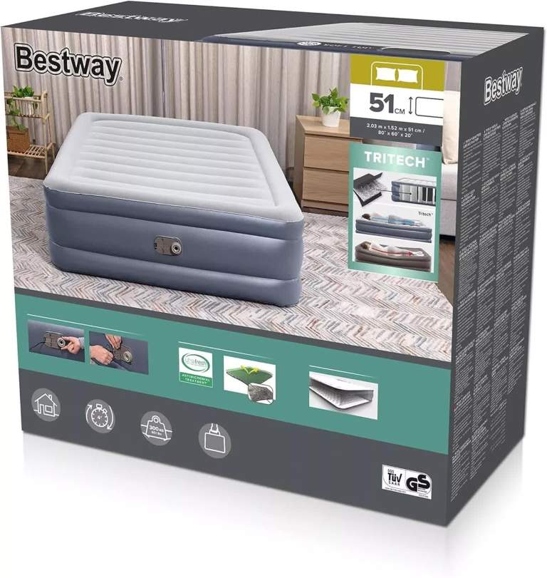 bestway 2.03m x 1.52m x 51cm tritech air inflatable mattress queen built in ac pump bestway 2.03m x 1.52m x 51cm tritech air inflatable mattress queen built in ac pump