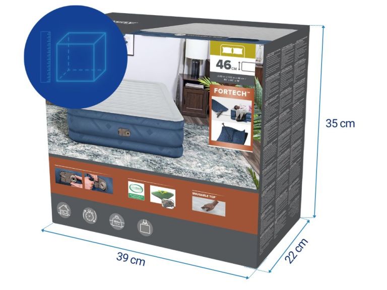 bestway 2.03m x 1.52m x 46cm fortech snugable top air inflatable mattress queen built in ac pump