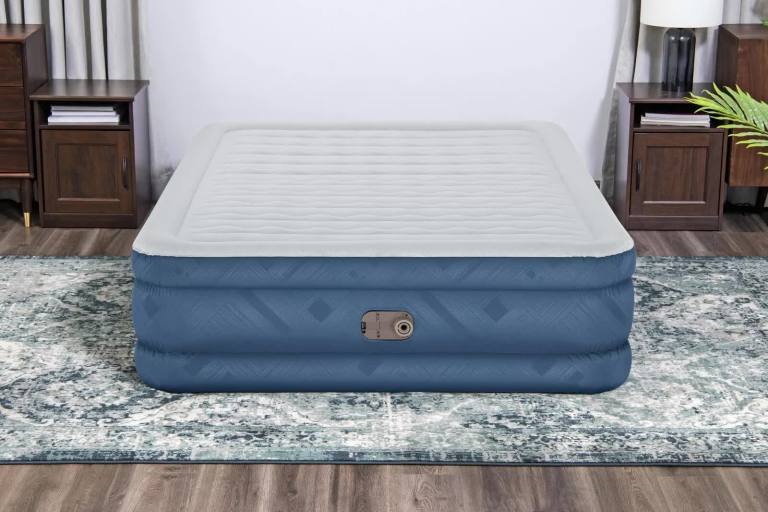 bestway 2.03m x 1.52m x 46cm fortech snugable top air inflatable mattress queen built in ac pump