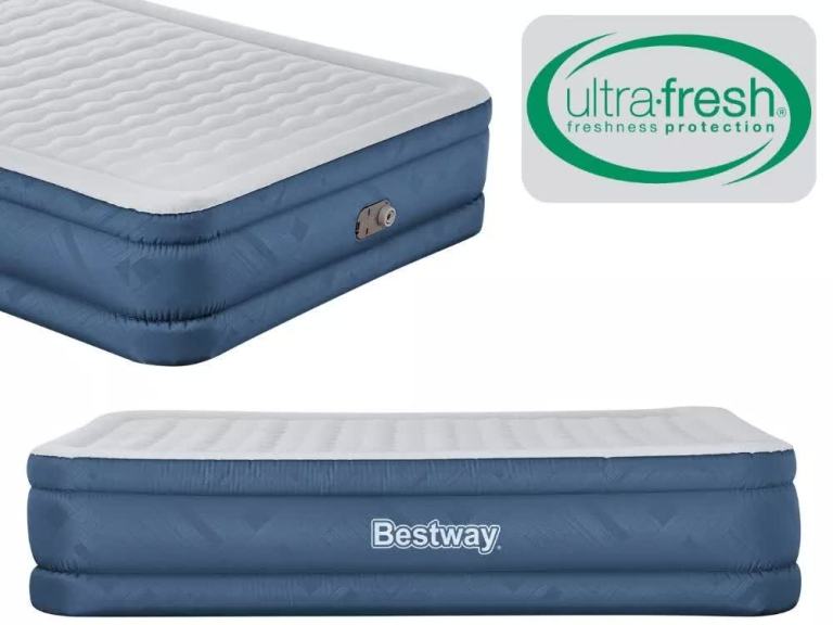 bestway 2.03m x 1.52m x 46cm fortech snugable top air inflatable mattress queen built in ac pump