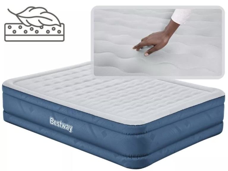 bestway 2.03m x 1.52m x 46cm fortech snugable top air inflatable mattress queen built in ac pump