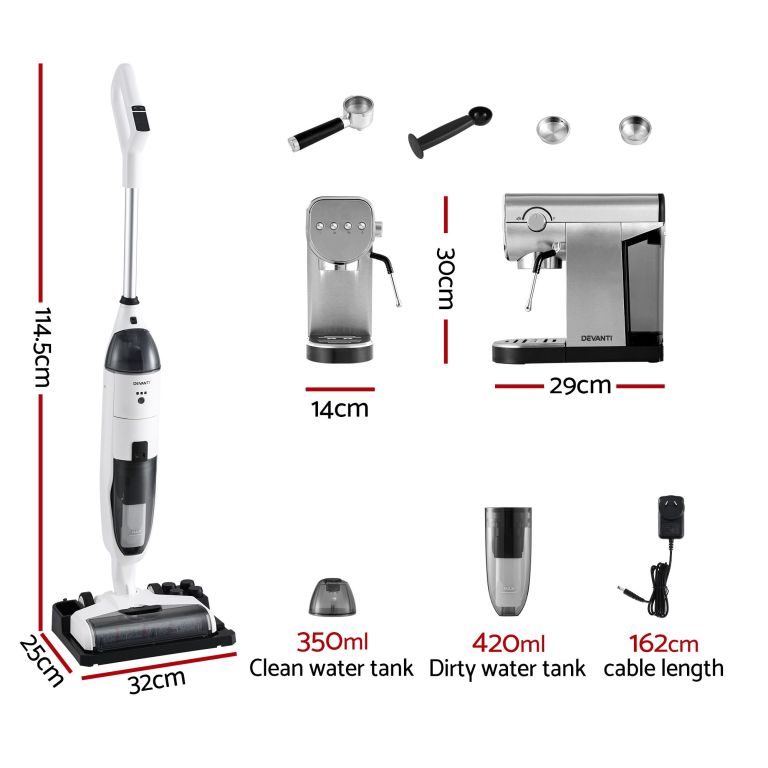 devanti cordless wet dry vacuum mop plus coffee maker machine espresso
