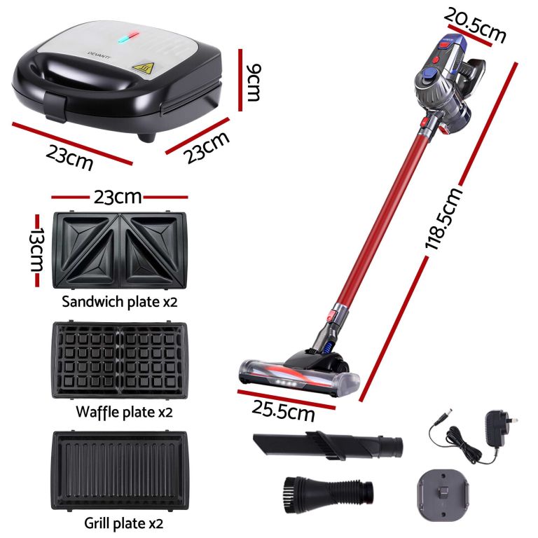 devanti k7 cordless stick vacuum cleaner plus 3 in 1 sandwich maker