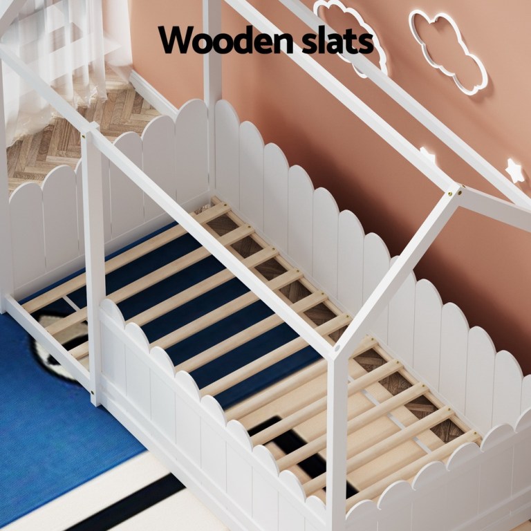 artiss bed frame wooden kids house single frame white kori