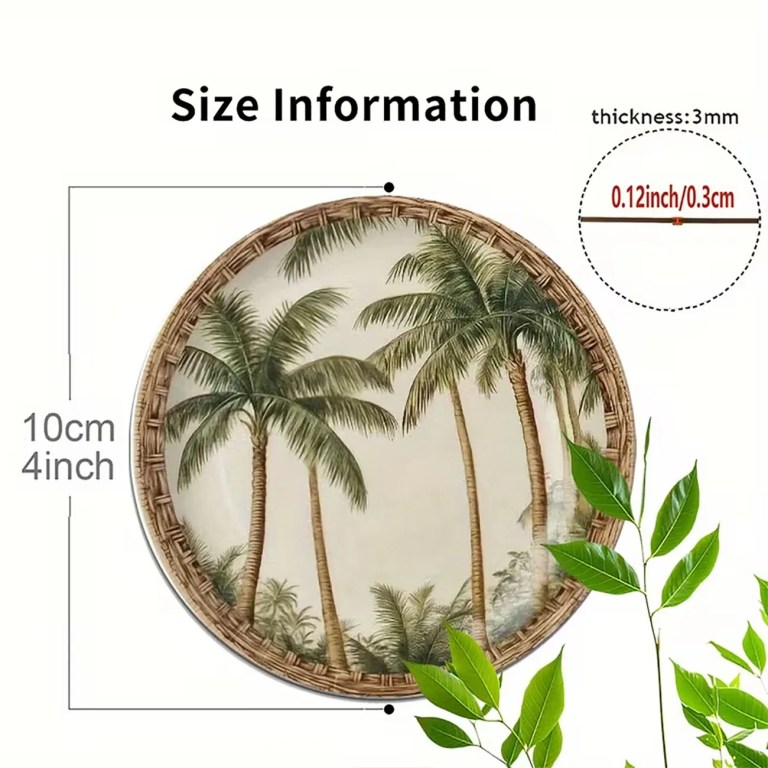 4Pcs Coastal Style Wooden Coasters, Tropical Palm Tree Coasters for Bar & Home Use 2