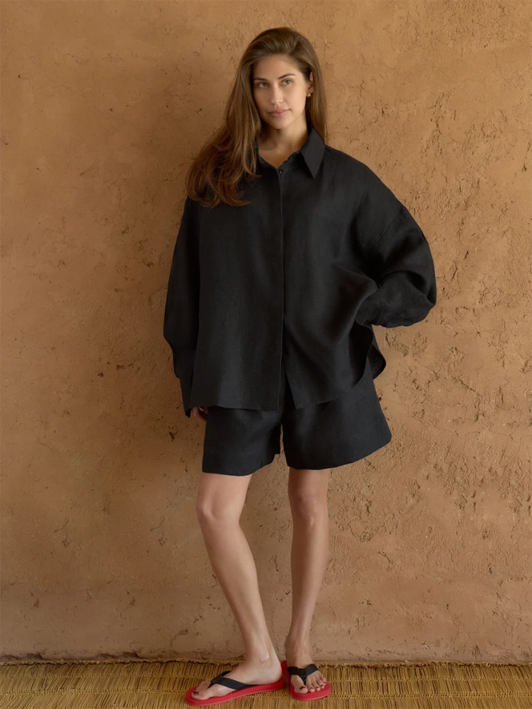 bornladies women's casual two piece fashionable button down basic long sleeved top and shorts set suitable for daily wear Bornladies Women's Casual Two-piece Fashionable Button Down Basic Long Sleeved Top and Shorts Set Suitable for Daily Wear 3