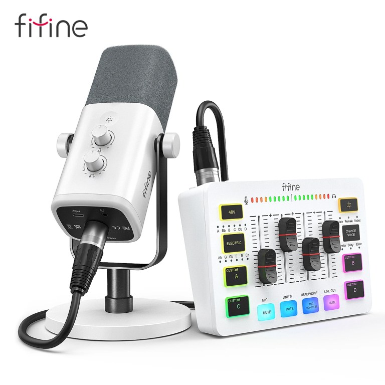 fifine rgb streaming podcast kit with dynamic mic & audio mixer for gaming/recording/live streaming, instant audio control ks5w FIFINE RGB Streaming Podcast Kit with Dynamic Mic & Audio Mixer for Gaming/Recording/Live Streaming, Instant Audio Control- KS5W 1