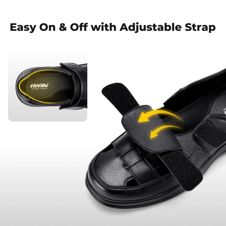 FitVille Men's Sports Sandals Extra Wide Toe Leather Diabetic Shoes for Men Outdoors Summer Open-toe Orthopedic Sandal Non-slip 4