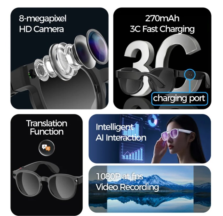Lenovo 8K HD Upgrade Smart Glasses With Camera Video Recording AI Photo Recognition Bluetooth Call Translation Voice Sunglasses 6