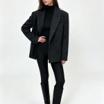 Bornladies Women's Single Breasted Open Collar Textured Suit with Fashionable Pockets, Elegant Office and Business Jacket Outfit 5