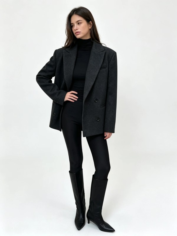 bornladies women's single breasted open collar textured suit with fashionable pockets, elegant office and business jacket outfit Bornladies Women's Single Breasted Open Collar Textured Suit with Fashionable Pockets, Elegant Office and Business Jacket Outfit 5
