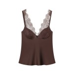 Zevity Women Sexy Deep V Neck Lace Patchwork Soft Satin Smock Blouse Female Inner Style Club Wear Shirt Blusas Chic Tops LS9505