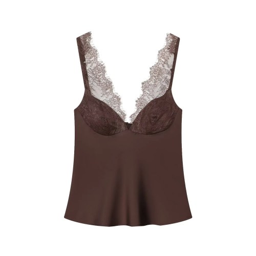 Zevity Women Sexy Deep V Neck Lace Patchwork Soft Satin Smock Blouse Female Inner Style Club Wear Shirt Blusas Chic Tops LS9505