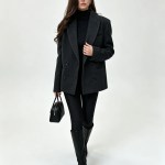Bornladies Women's Single Breasted Open Collar Textured Suit with Fashionable Pockets, Elegant Office and Business Jacket Outfit 6